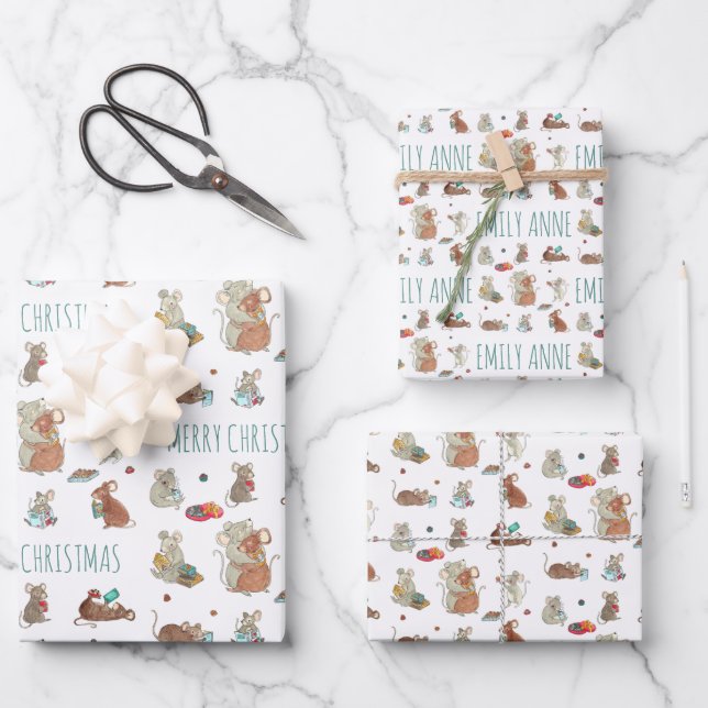 Feuille De Papier Cadeau Famille de souris Noël (Recto)