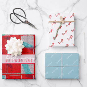 Feuille De Papier Cadeau Famille de tricot en rouge brillant pour les fêtes