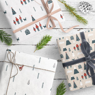 Feuille De Papier Cadeau Famille Scandinave moderne élégant Bleu Rouge Beig