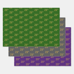 Feuille De Papier Cadeau Fancy Green, Grey, Purple, Faux Gold 21st Event #