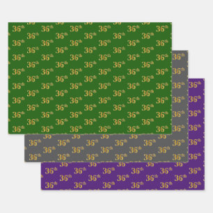 Feuille De Papier Cadeau Fancy Green, Grey, Purple, Faux Gold 36th Event #