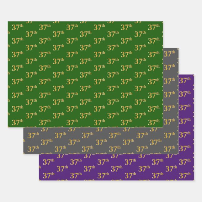 Feuille De Papier Cadeau Fancy Green, Grey, Purple, Faux Gold 37th Event # (Lot)