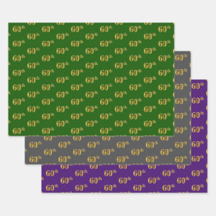 Feuille De Papier Cadeau Fancy Green, Grey, Purple, Faux Gold 60e événement
