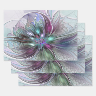Feuille De Papier Cadeau Fantaisie Abstraite Moderne Fleur Fractale Colorée