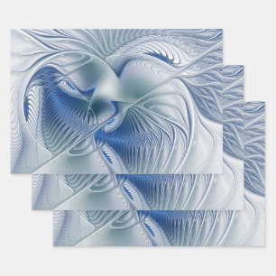 Feuille De Papier Cadeau Fantaisie dynamique Abstrait Tons bleus Art fracta