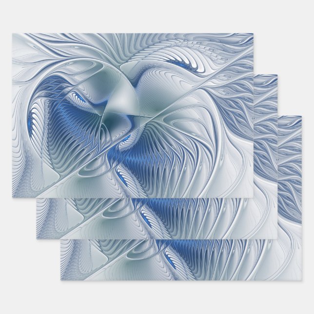 Feuille De Papier Cadeau Fantaisie dynamique Abstrait Tons bleus Art fracta (Lot)
