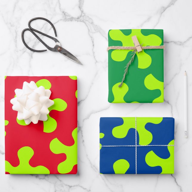 Feuille De Papier Cadeau Fantaisie verte vert rouge bleu anniversaire (Recto)