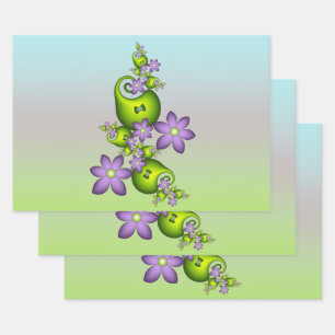 Feuille De Papier Cadeau Fantasie Florale Fleurs Lilas Formes Vertes Fracta