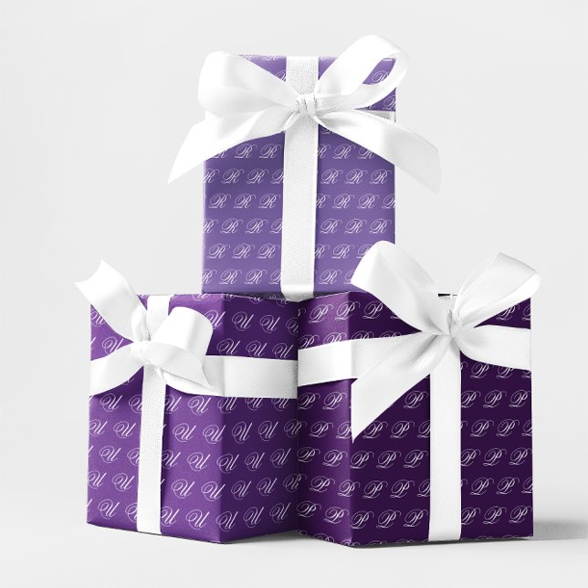 Feuille De Papier Cadeau Fantastique Calligraphie Monogramme Royal violet S (Fancy Calligraphy Monogram Royal Purple Set Wrapping Paper Sheets)