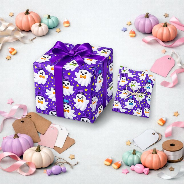 Feuille De Papier Cadeau Fantôme aquarelle violet effrayant (Créateur téléchargé)