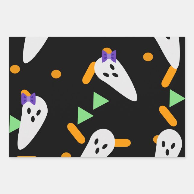 Feuille De Papier Cadeau Fantôme d'Halloween et Confettis (Devant)