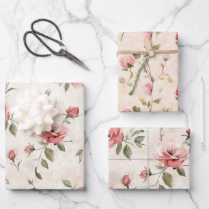 Feuille De Papier Cadeau Fard à joues couleur rose floral mariage de roses 