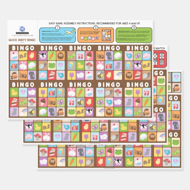 Feuille De Papier Cadeau Farm Friends BINGO Jeu d'anniversaire ou (Lot)