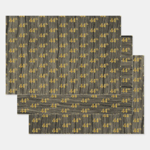 Feuille De Papier Cadeau Faux Bois Rustique, Elégant Faux Gold "44e"