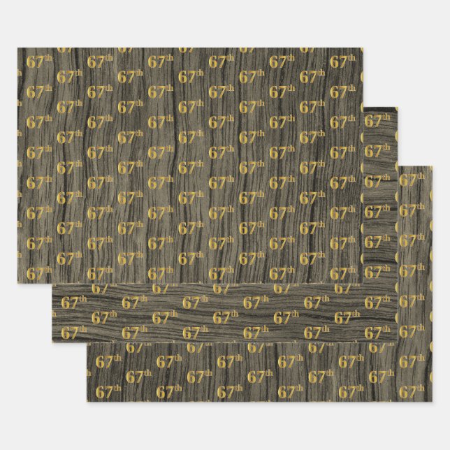 Feuille De Papier Cadeau Faux Bois Rustique, Elégant Faux Gold "67e" (Lot)