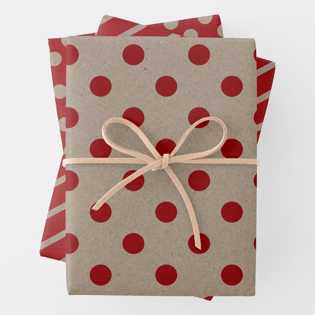 Feuille De Papier Cadeau Faux Brown & Red Kraft Paper With Multi Patterns (Faux Brown & Red Kraft Paper With Multi Patterns)