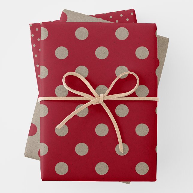 Feuille De Papier Cadeau Faux Brown & Red Kraft Paper With Polka Dots (Faux Brown & Red Kraft Paper With Polka Dots)