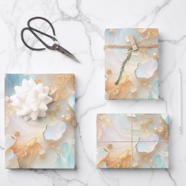 Feuille De Papier Cadeau Faux Holographique Opal Moonstone Gold Butterfly (Recto)