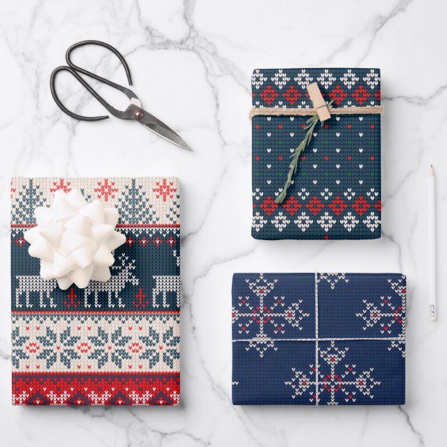 Feuille De Papier Cadeau Faux Knit Motif Noël Personnalisé (Recto)