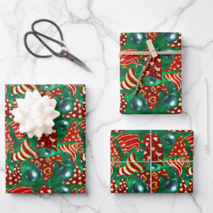 Feuille De Papier Cadeau Faux-parties scintillant rouge vert luxe gnomes ca