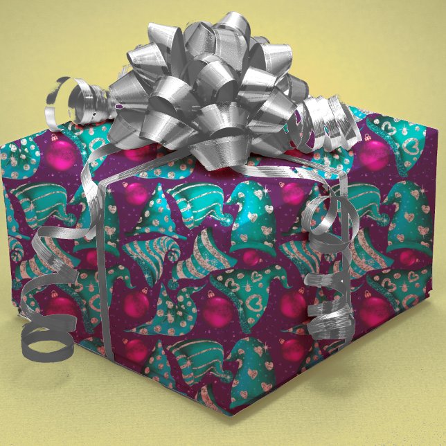 Feuille De Papier Cadeau Faux parties scintillant turquoise de luxe gnome c (Créateur téléchargé)