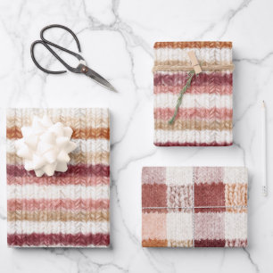 Feuille De Papier Cadeau Faux Tricot Rouge Rose Blanc Orange Rayures Annive