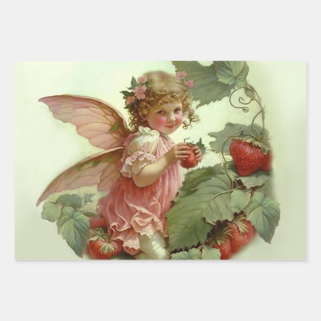 Feuille De Papier Cadeau Fée de fraises victorienne (Devant)