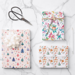 Feuille De Papier Cadeau Fée de Noël Sapin de Noël Bonhomme en pain d'épice