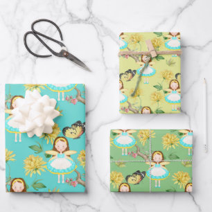 Feuille De Papier Cadeau Fée en robe bleue