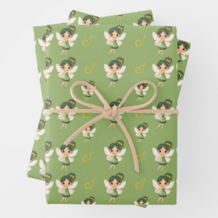 Feuille De Papier Cadeau Fée verte mignonne