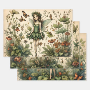 Feuille De Papier Cadeau Fée vintage conception papillon floral