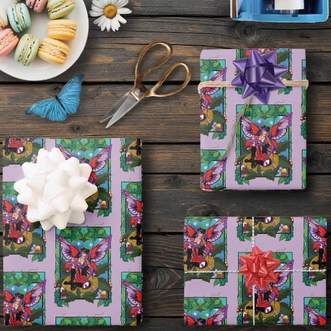 Feuille De Papier Cadeau Fée violet rouge champignons gothique (Créateur téléchargé)