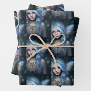 Feuille De Papier Cadeau Fées bleues Fairytale Mystical Ethereal