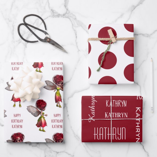 Feuille De Papier Cadeau Fées de cheveux rouges mignonnes Personnalisées  (Recto)