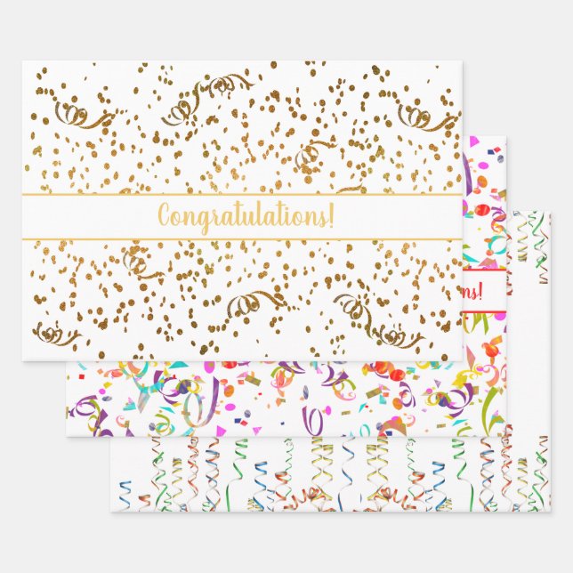 Feuille De Papier Cadeau Félicitations Confetti Streamers Gold Multicolor (Lot)