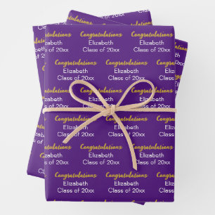 Feuille De Papier Cadeau Félicitations Gold Purple Classe de 20xx Nom