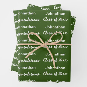 Feuille De Papier Cadeau Félicitations Grad Name Dark Green Graduation