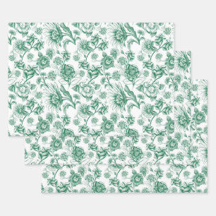 Feuille De Papier Cadeau Félins floraux (verts)