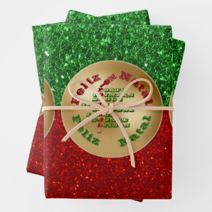 Feuille De Papier Cadeau Feliz Natal Portugal Vin Rouge Vert