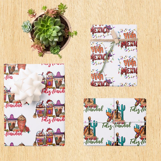 Feuille De Papier Cadeau Feliz Navidad Cactus Noël Mexique (Créateur téléchargé)