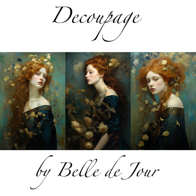 Feuille De Papier Cadeau Female portrait Art nouveau gold accents decoupage (Créateur téléchargé)