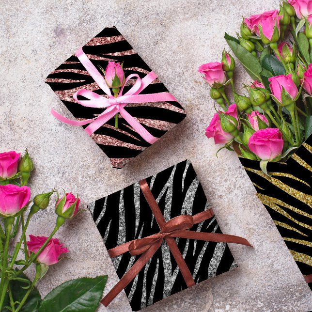 Feuille De Papier Cadeau Feminine Chic Luxe Black Gold Classy Zebra Print (Créateur téléchargé)