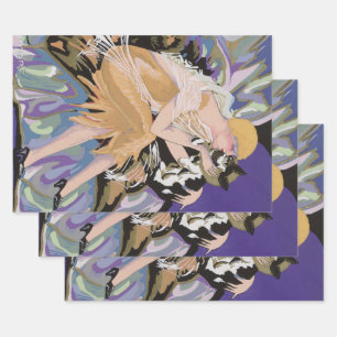 Feuille De Papier Cadeau Femme Art Déco Vintage avec Chat par S. Chompre
