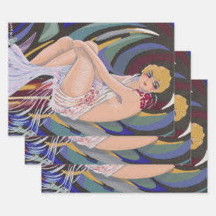 Feuille De Papier Cadeau Femme Art Déco Vintage avec Drapés par S. Chompre