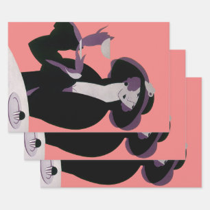 Feuille De Papier Cadeau Femme Art Déco Vintage, Thé de l'après-midi et Cup