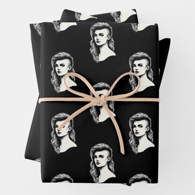 Feuille De Papier Cadeau Femme avec le côté rasé coiffure mode (En situation)