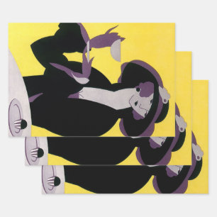 Feuille De Papier Cadeau Femme élégante vintage buvant un thé l'après-midi