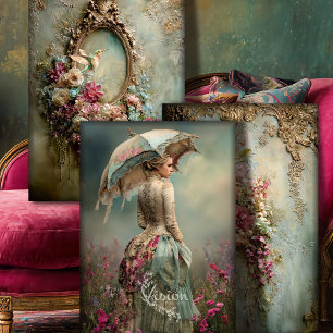 Feuille De Papier Cadeau Femme française baroque, oiseau et floral, art ass