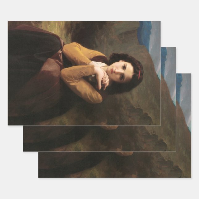 Feuille De Papier Cadeau Femme Mignonne de Jeune Femme par Bouguereau (Lot)