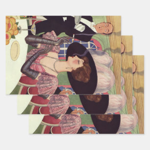 Feuille De Papier Cadeau Femme vintage Boire Champagne Fumer Cigarette